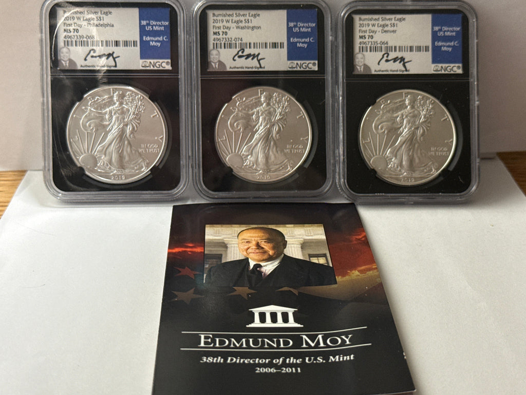 2019-W Burnished American Silver Eagle 9-Piece set NGC MS 70 FDOI Moy/Mercanti/Jones