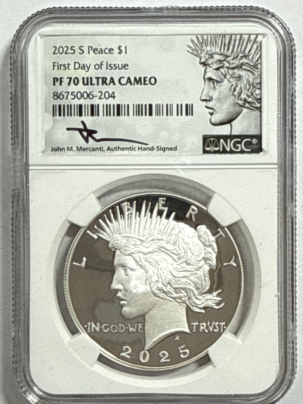 2025-P/S Morgan/Peace Silver Dollar 4 Piece Set NGC FDOI MS70/PF70 UCAM John Mercanti Hand Signed