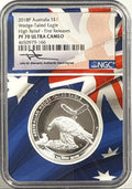 2018P Australia $1 .999 Silver Wedge-Tailed Eagle NGC High Relief FR PF70 UCAM Mercanti Box COA