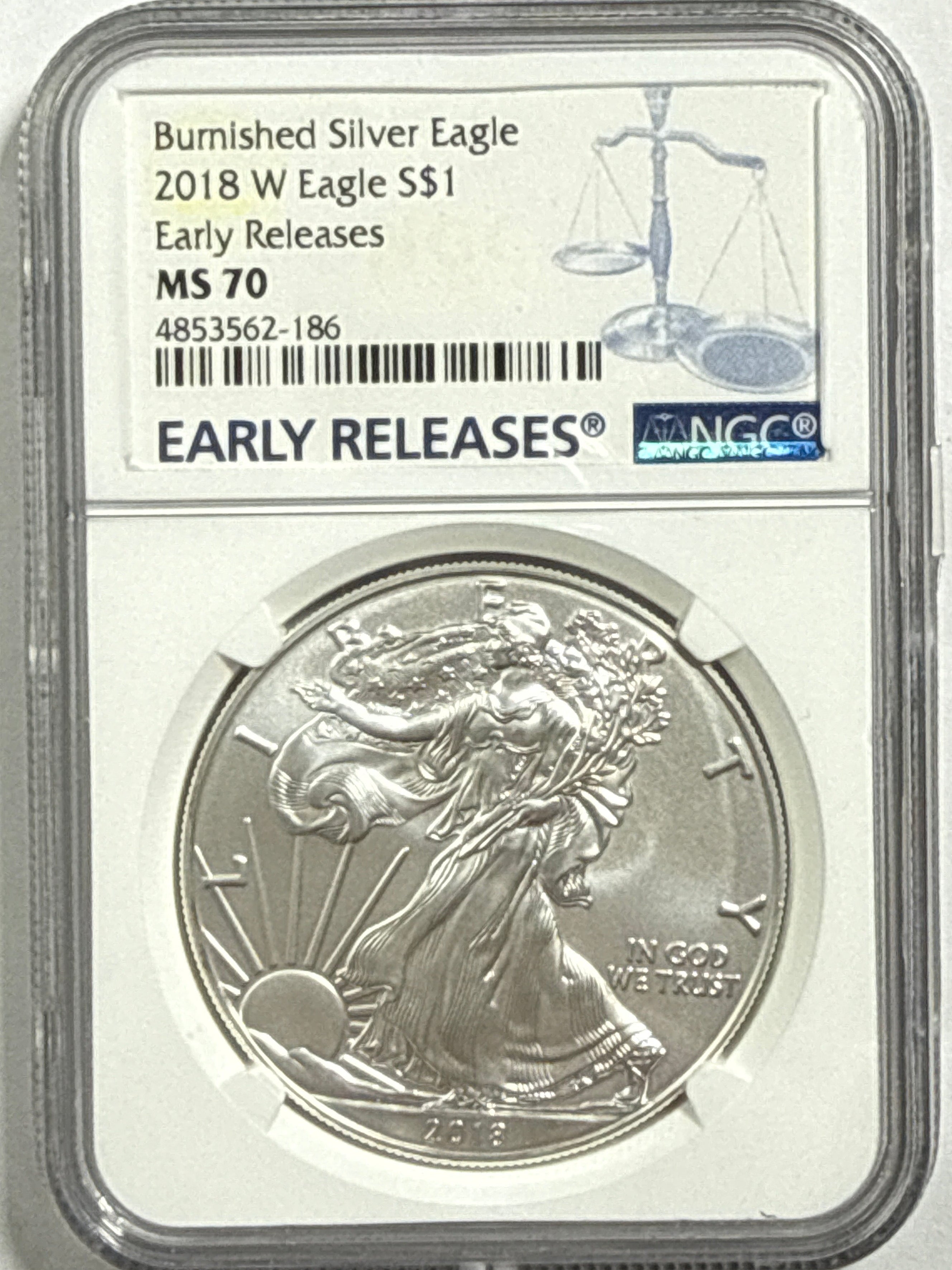 2018-W Burnished American Silver Eagle NGC MS70 Early Release