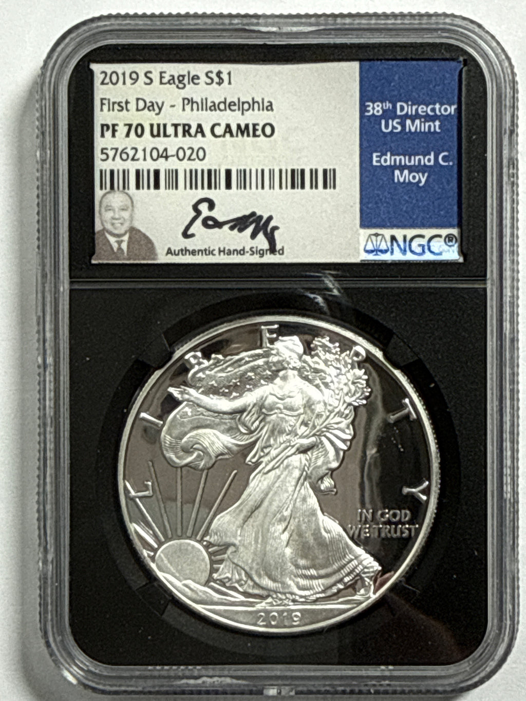 2019-S Ameican Silver Eagle 3 Piece Set NGC PF70 UCAM First Day - Denver/Philadelphia/Washington Edmund Moy Hand Signed