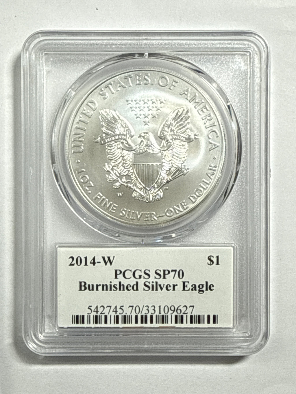 2014-W Burnished American Silver Eagle PCGS SP70 Flag Label Edmund Moy Hand Signed