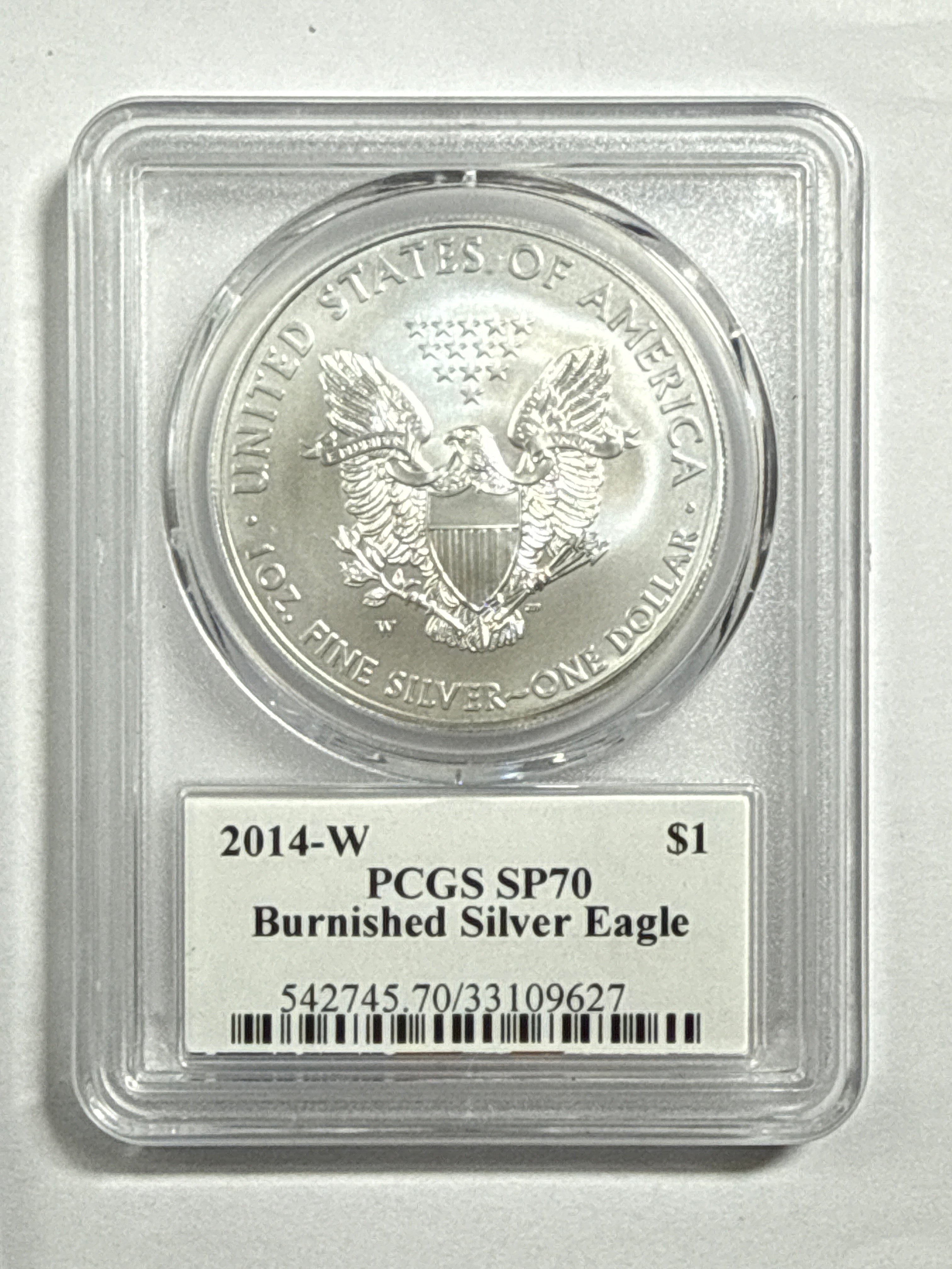 2014-W Burnished American Silver Eagle PCGS SP70 Flag Label Edmund Moy Hand Signed
