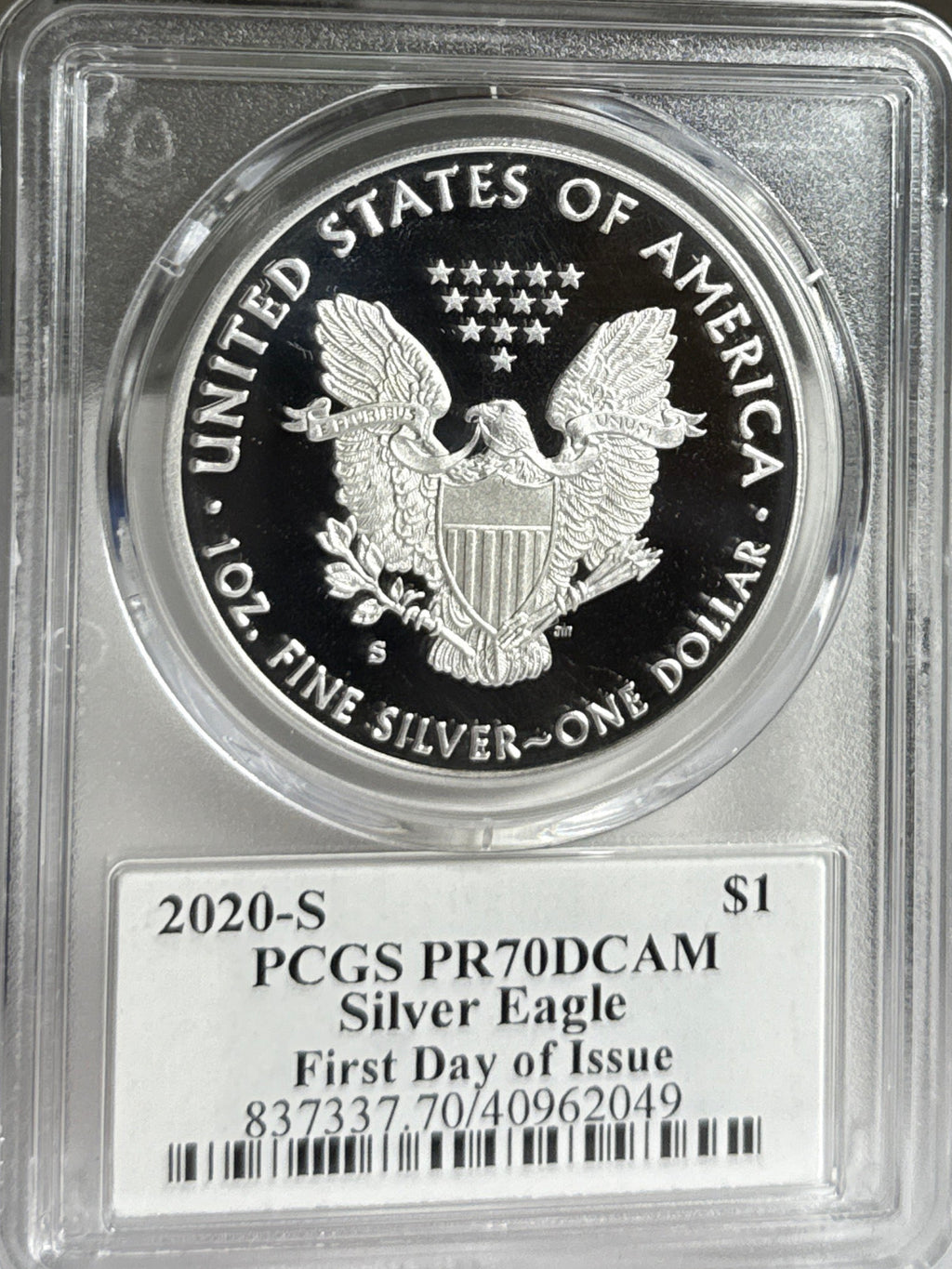 2020-S American Silver Eagle PCGS FDOI PR70 DCAM  J. M. Mercanti