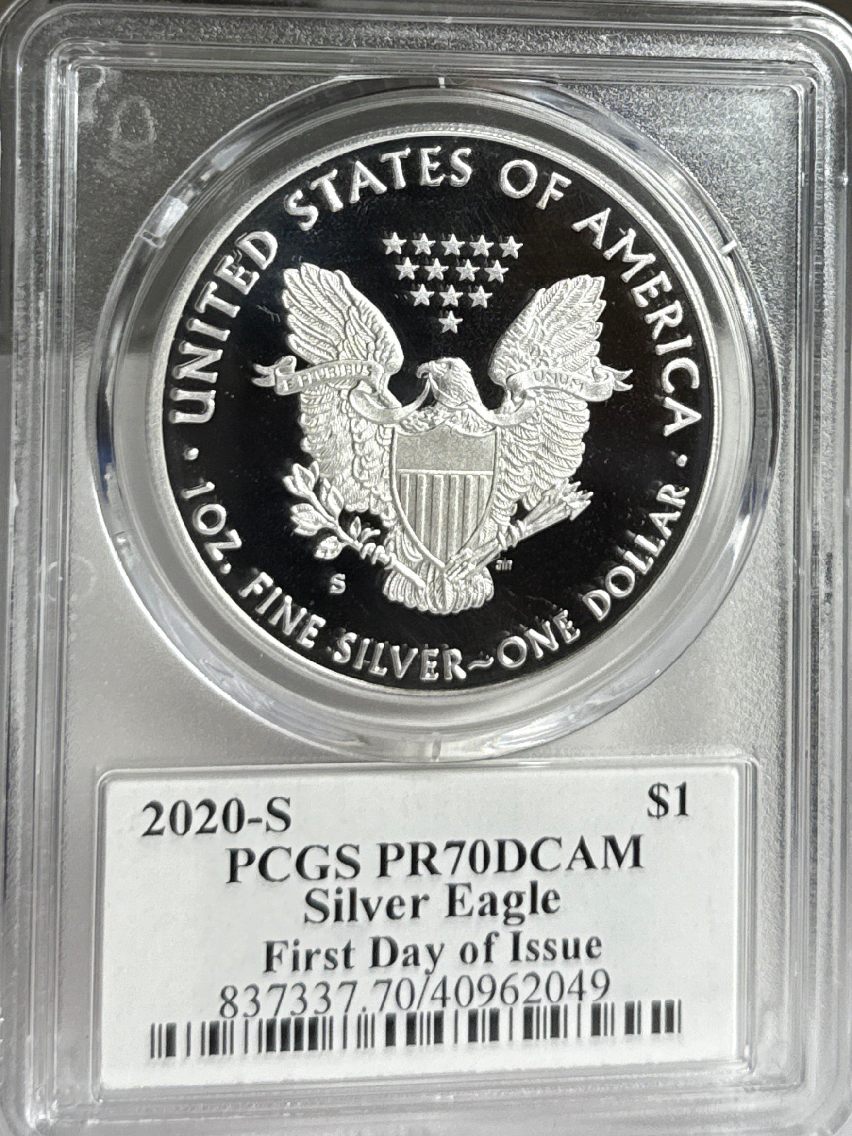 2020-S American Silver Eagle PCGS FDOI PR70 DCAM  J. M. Mercanti