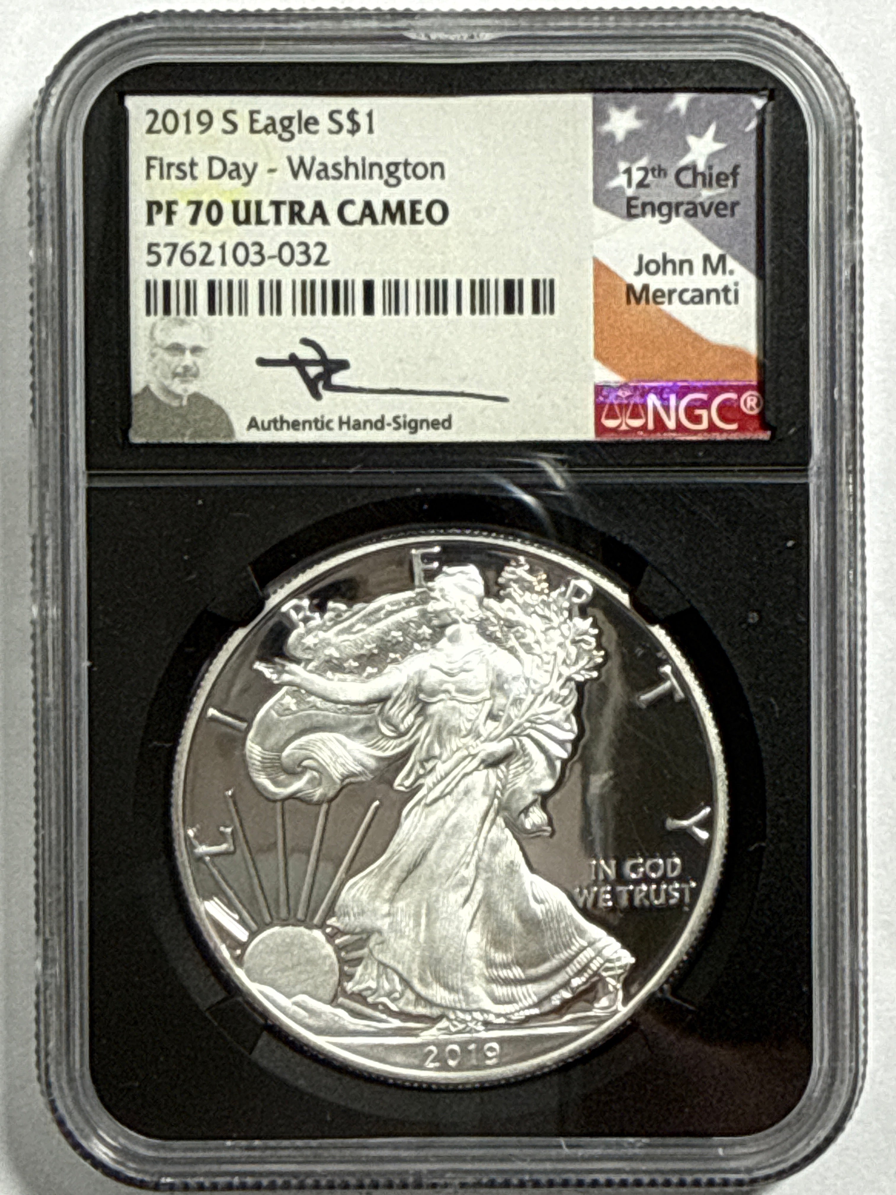 2019-S Ameican Silver Eagle 3 Piece Set NGC PF70 UCAM First Day - Denver/Philadelphia/Washington John Mercanti Hand Signed