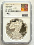 2019-W American Silver Eagle NGC 1 oz PF70 UCAM ER J. M. Mercanti hand signed Art Label