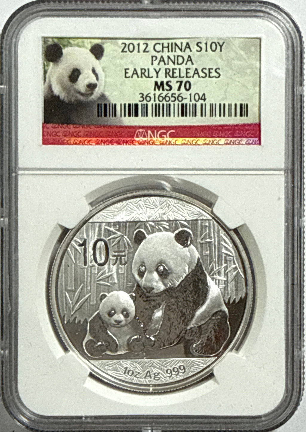 2012 China Silver Panda 10 Yuan NGC Early Release MS70