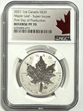 2021 1 oz Canada $20 Silver Maple Leaf - Super Incluse NGC First Day of Production Rev PF70