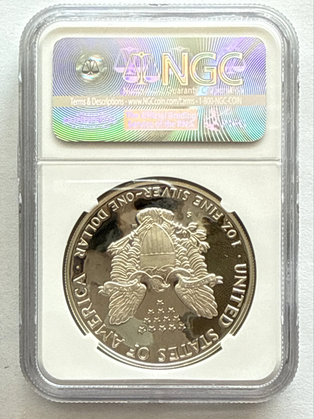 1988-S American Silver Eagle NGC 1 oz PF70 UCAM  J. M. Mercanti hand signed pop #4 Art Label