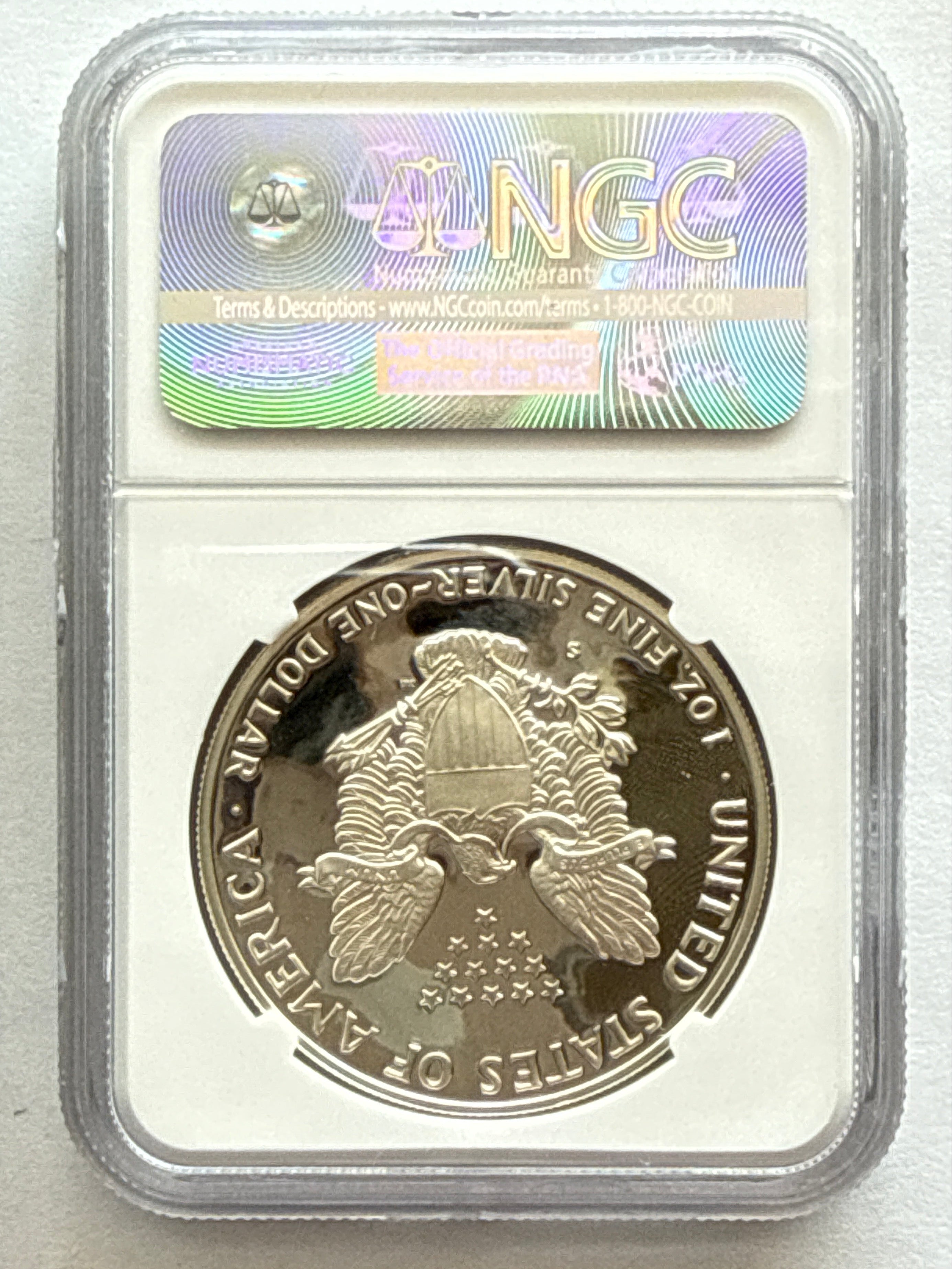 1988-S American Silver Eagle NGC 1 oz PF70 UCAM  J. M. Mercanti hand signed pop #4 Art Label