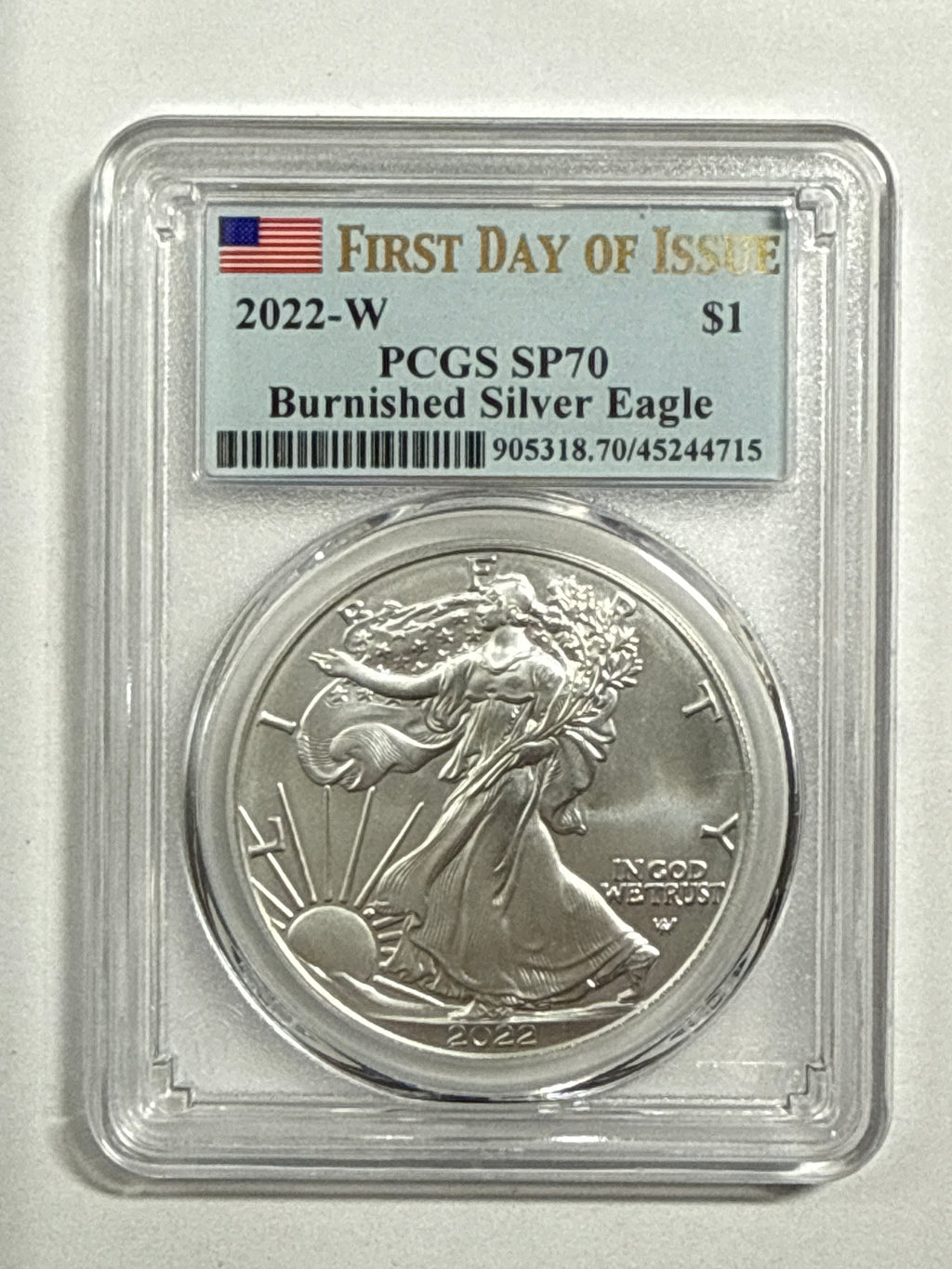 2022-W Burnished American Silver Eagle PCGS SP70 FDOI