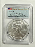 2022-W Burnished American Silver Eagle PCGS SP70 FDOI