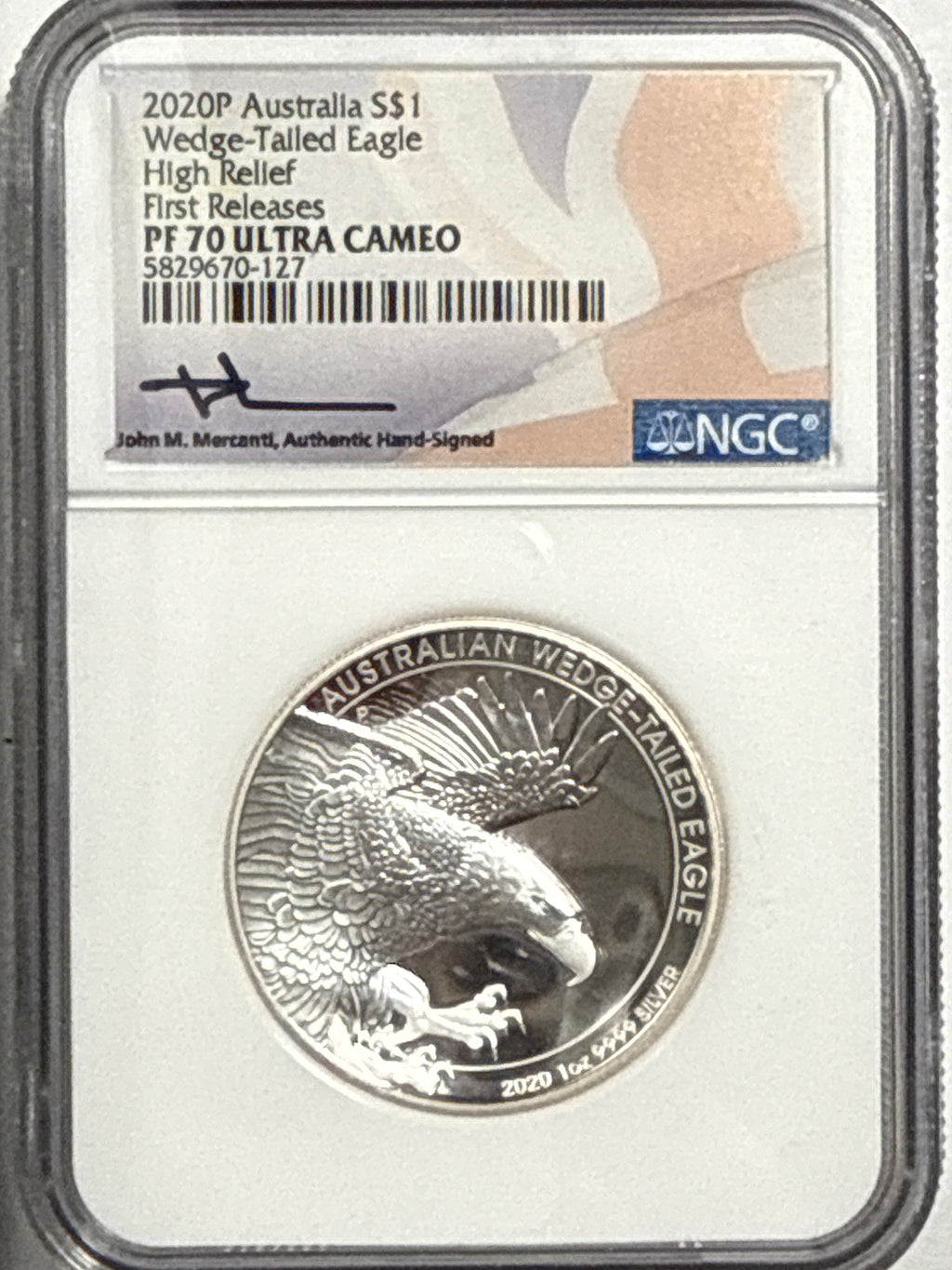 2020P Australia $1 .999 Silver Wedge-Tailed Eagle NGC High Relief FR PF70 UCAM Mercanti