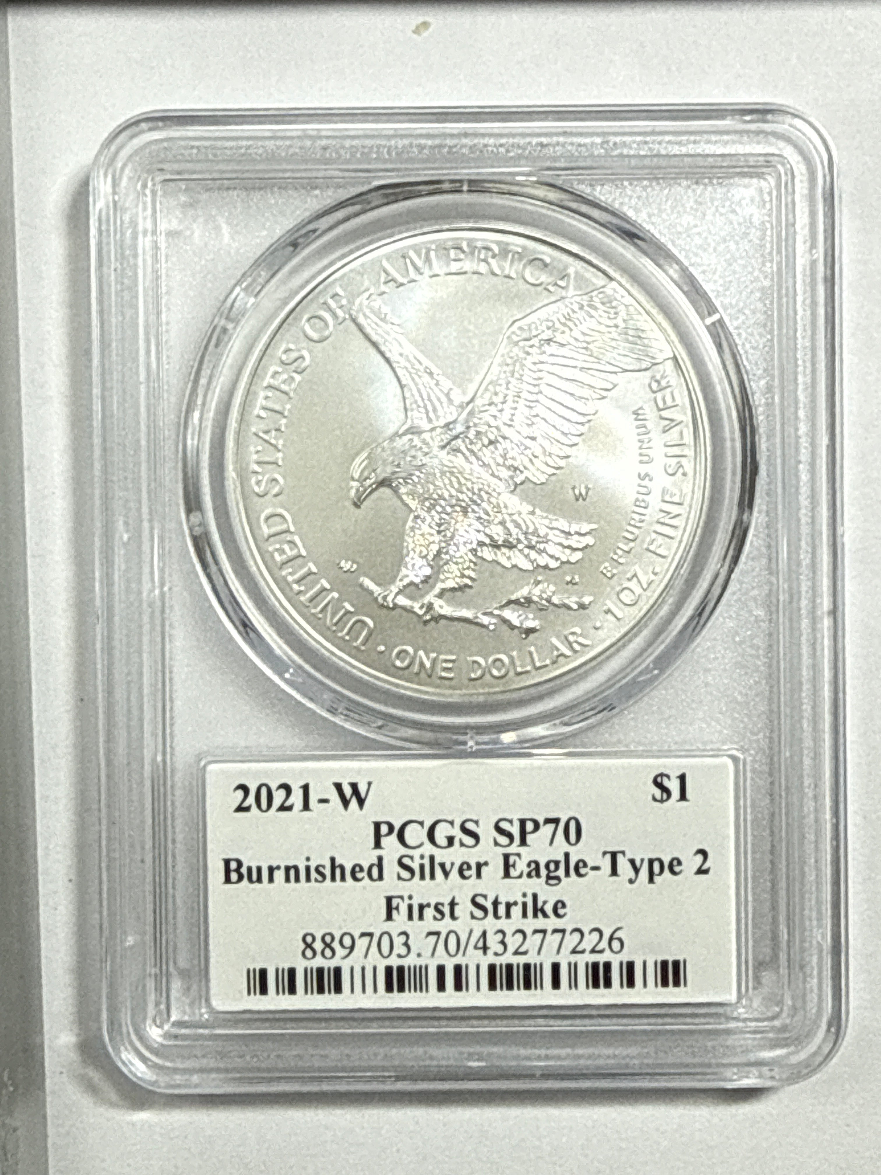 2021-W Burnished American Silver Eagle Type 2 PCGS SP70 First Strike FL Emily Damstra