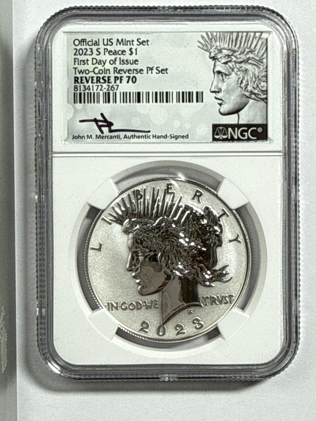 2023-S Morgan/Peace Silver Dollar 4 piece Official US Mint Set NGC FDOI Two-Coin Reverse PF Set Reverse PF70 Mercanti/Ryder Hand Signed with Displaty Box