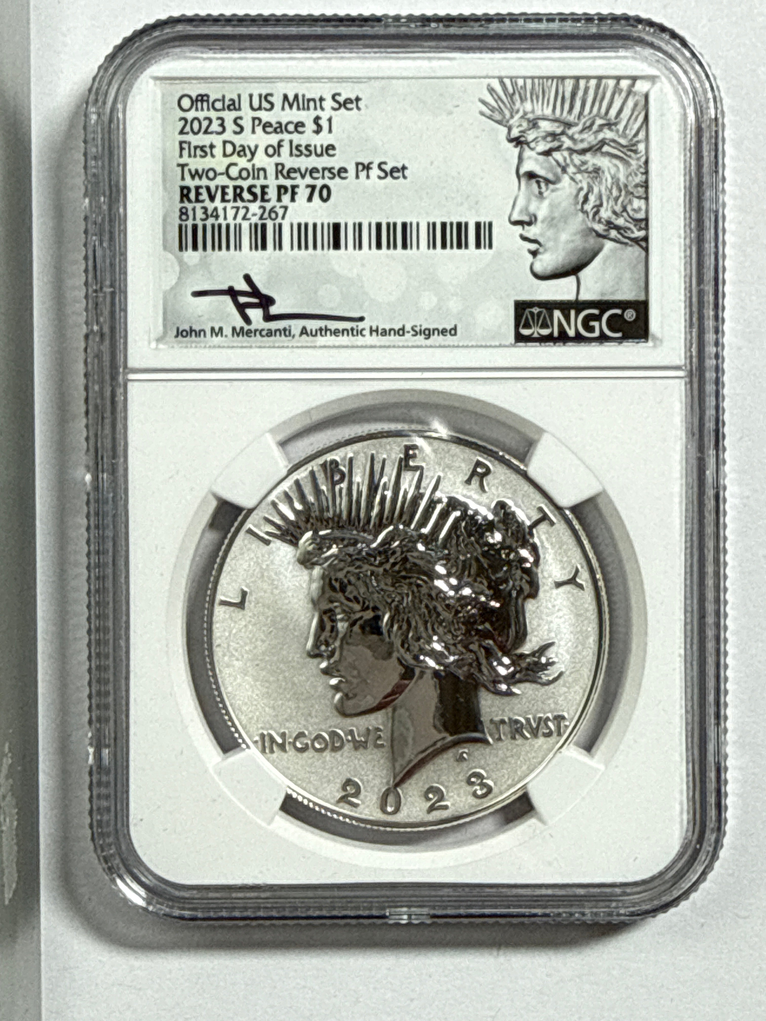 2023-S Morgan/Peace Silver Dollar 4 piece Official US Mint Set NGC FDOI Two-Coin Reverse PF Set Reverse PF70 Mercanti/Ryder Hand Signed with Displaty Box