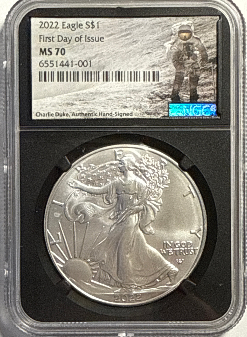 2022 Ameican Silver Eagle $1 NGC FDI MS70 Astronaut Label Black Core