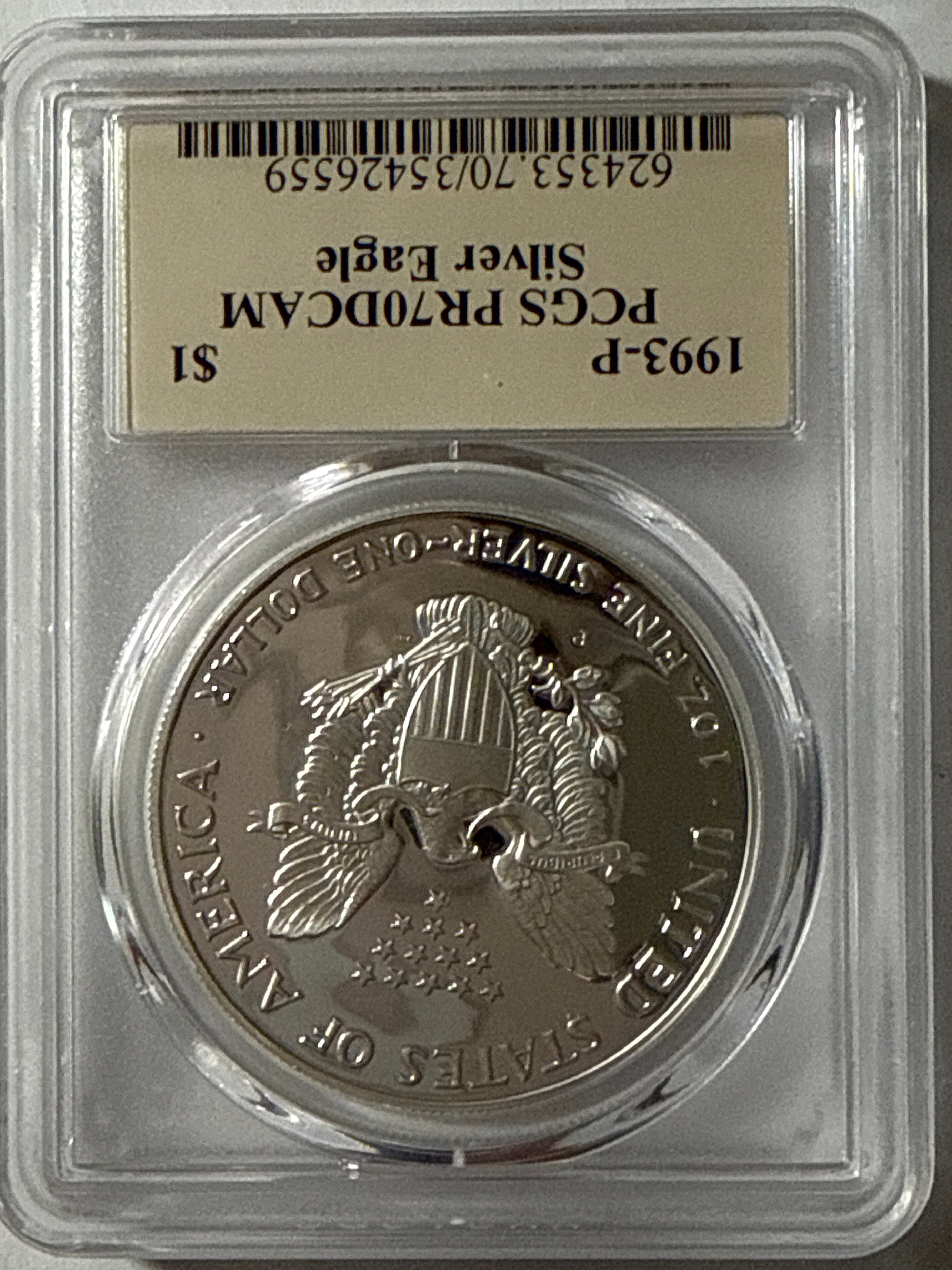 1993-P American Silver Eagle PR70 DCAM PCGS Rare Thomas S Cleveland Signed