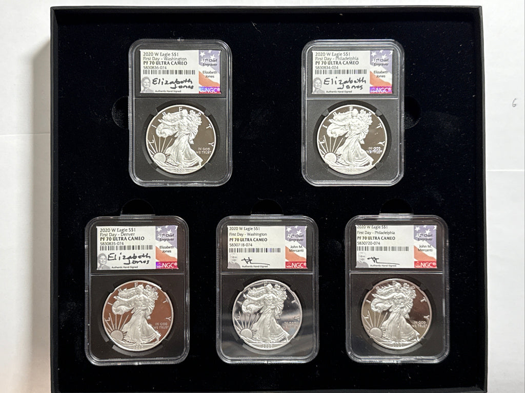2020-W American Silver Eagle 9 Piece Set NGC PF70 UCAM First Day - Denver/Philadelphia/Washington Mercanti/Moy/Jones