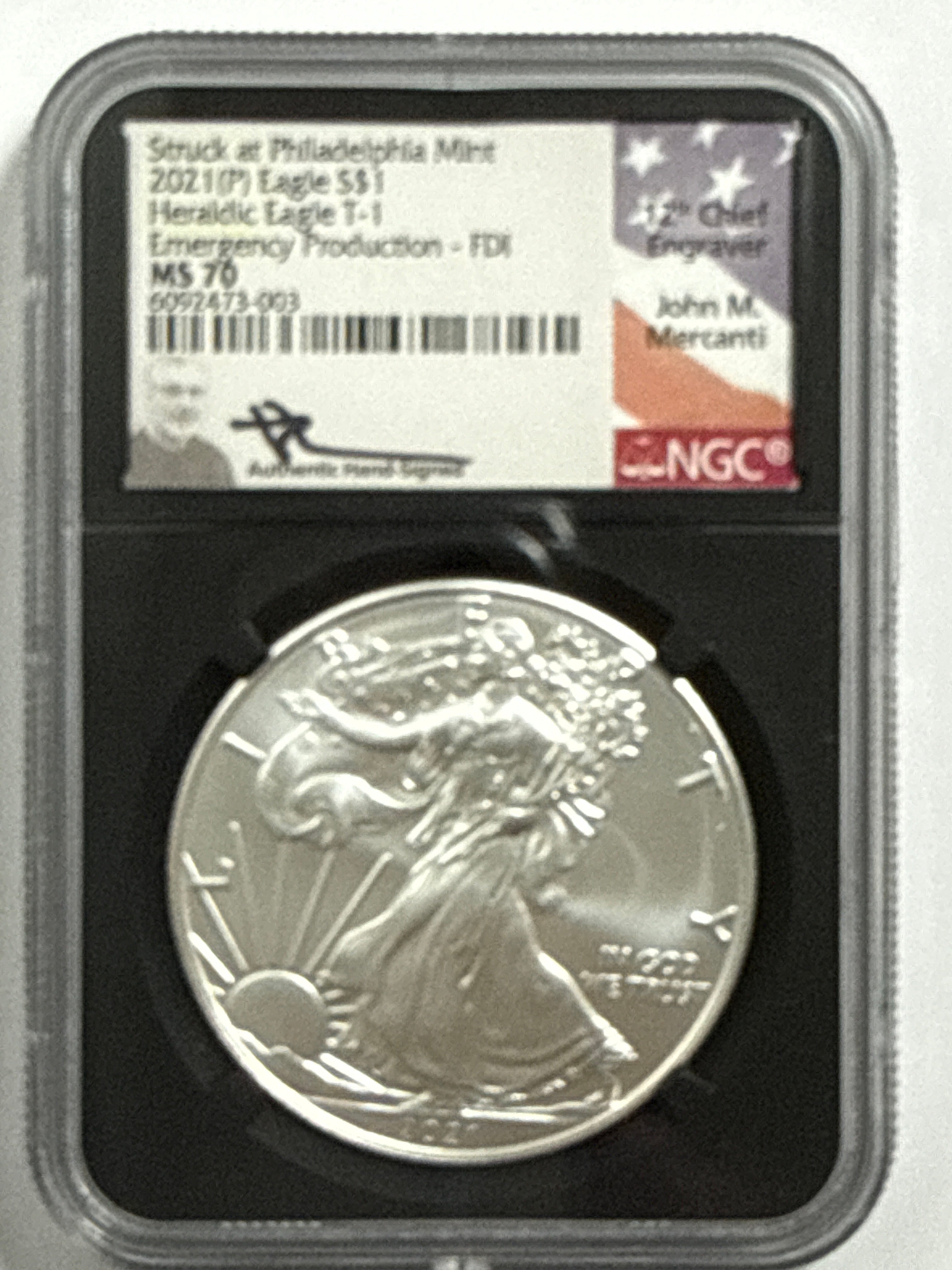 2021 (P) American Heraldic Silver Eagle T-1 Emergency Production 3-Coin Box Set NGC FDOI MS70 Mercanti/Jones/Moy