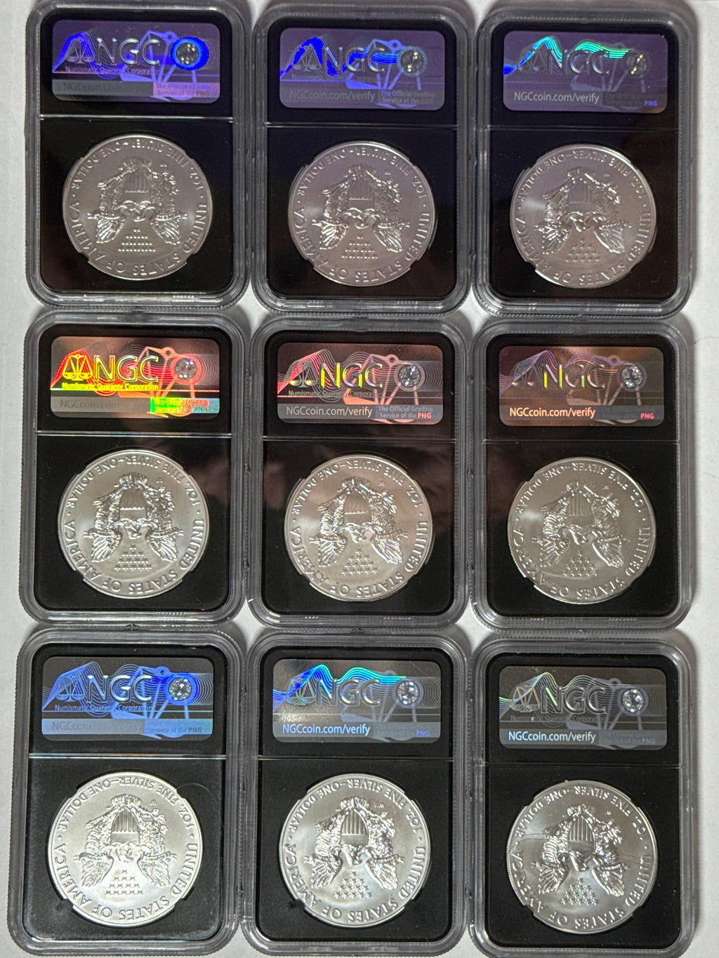 2019-W Burnished American Silver Eagle 9-Piece set NGC MS 70 FDOI Moy/Mercanti/Jones