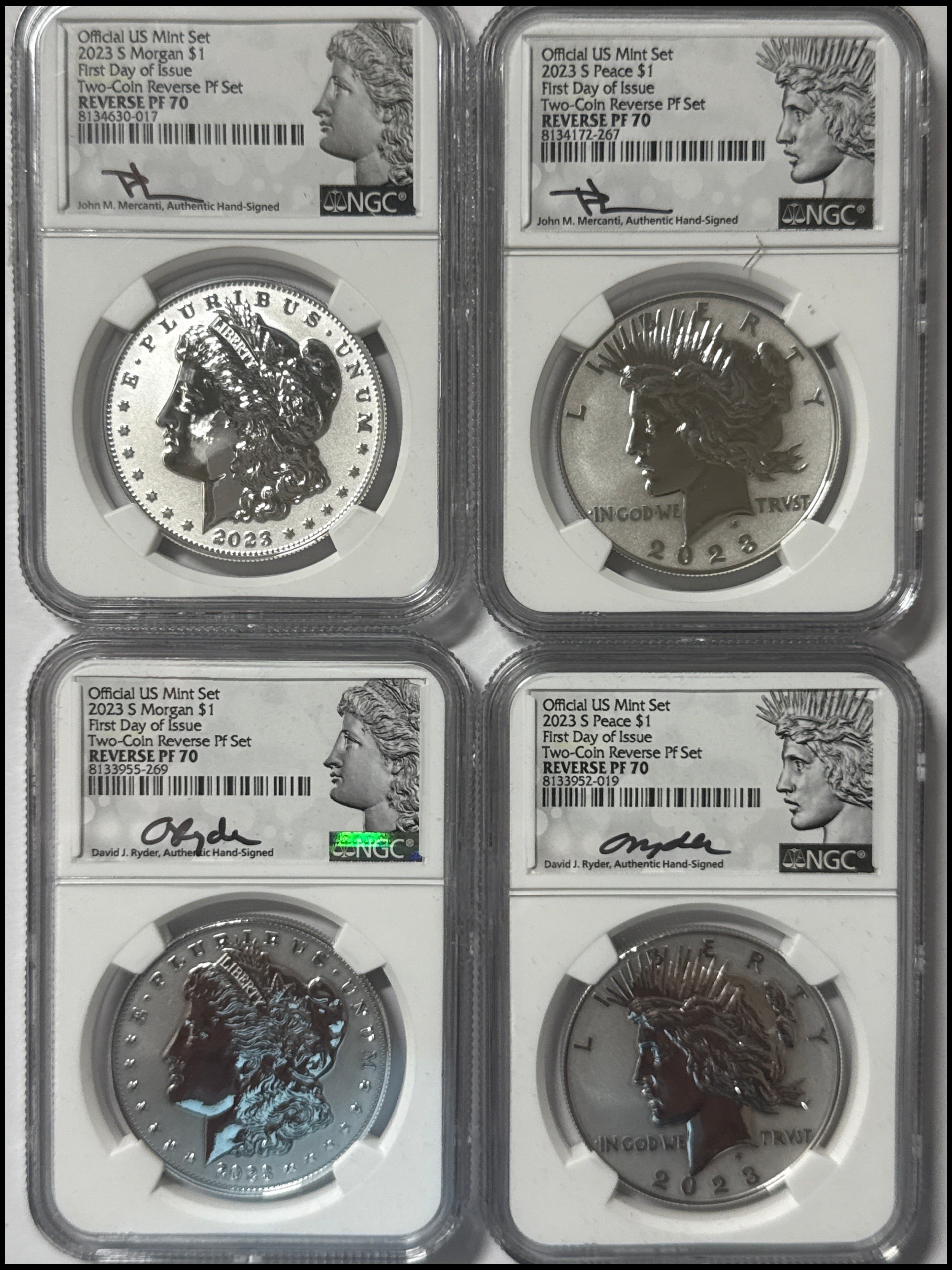 2023-S Morgan/Peace Silver Dollar 4 Piece Set NGC MS70/PF70UCAM Mercanti Hand Signed