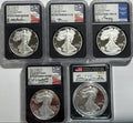 2021-W American Silver Eagle T-2 5 Piece Set NGC FDOI PF70 UCAM Mercanti/Gaudioso/Jones/Moy/Damastra Hand Signed