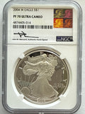 2004-W American Silver Eagle NGC 1 oz PF70 UCAM  J. M. Mercanti hand signed pop #14 Art Label