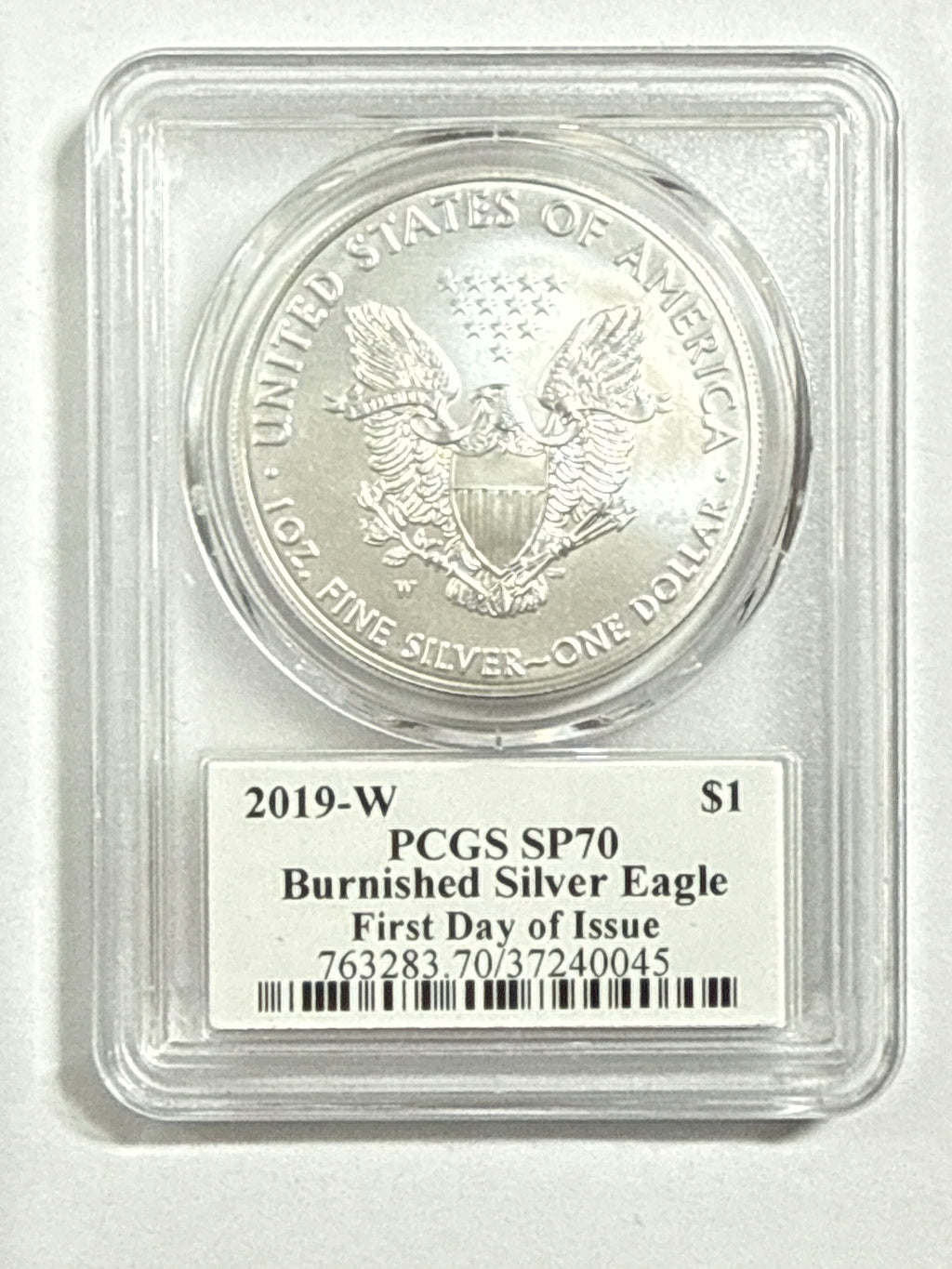 2019-W Burnished American Silver Eagle PCGS SP70 FDOI Thomas Cleveland