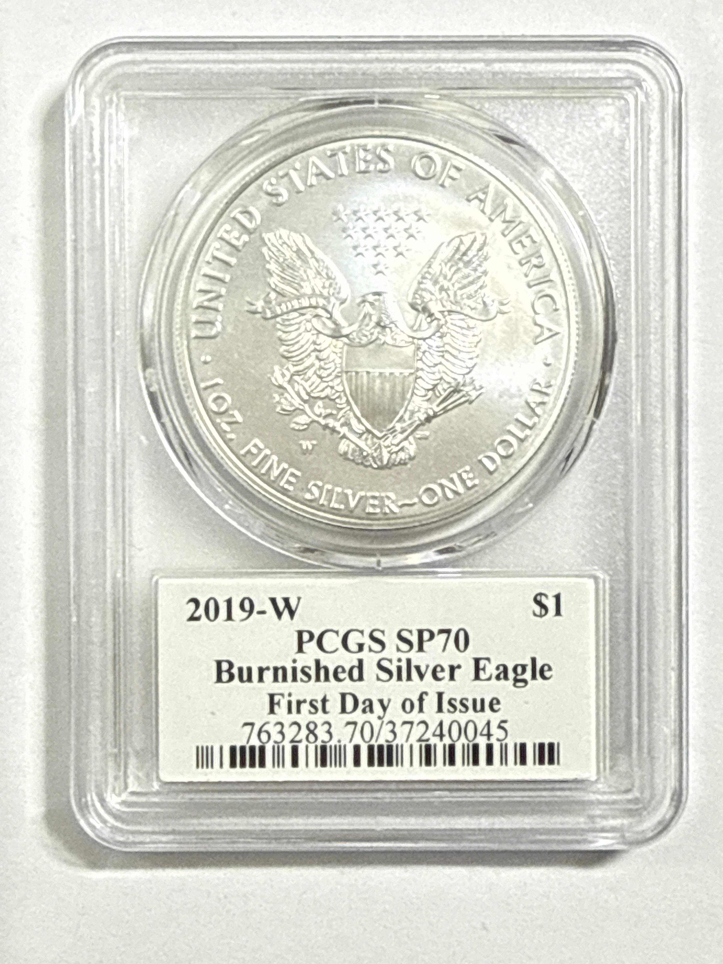 2019-W Burnished American Silver Eagle PCGS SP70 FDOI Thomas Cleveland