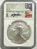 2021-W Burnished American Silver Eagle NGC MS70 FDOI Eagle Landing T-2 Michael Gaudioso Hand Signed