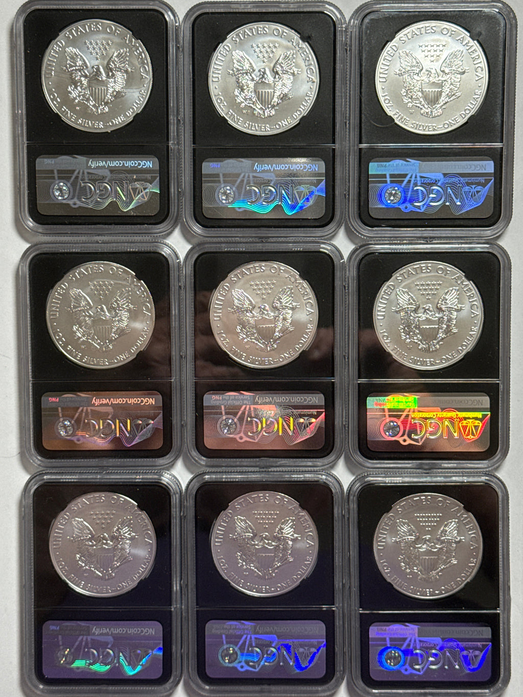 2019-W Burnished American Silver Eagle 9-Piece set NGC MS 70 FDOI Moy/Mercanti/Jones