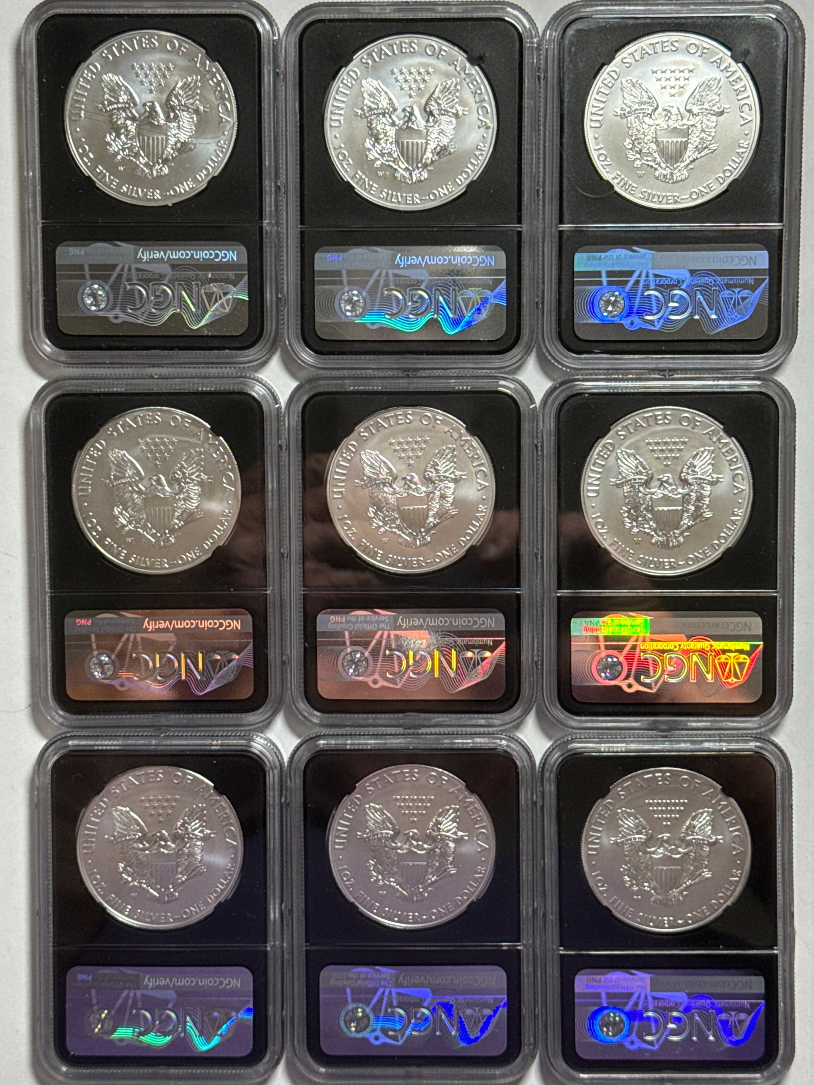 2019-W Burnished American Silver Eagle 9-Piece set NGC MS 70 FDOI Moy/Mercanti/Jones