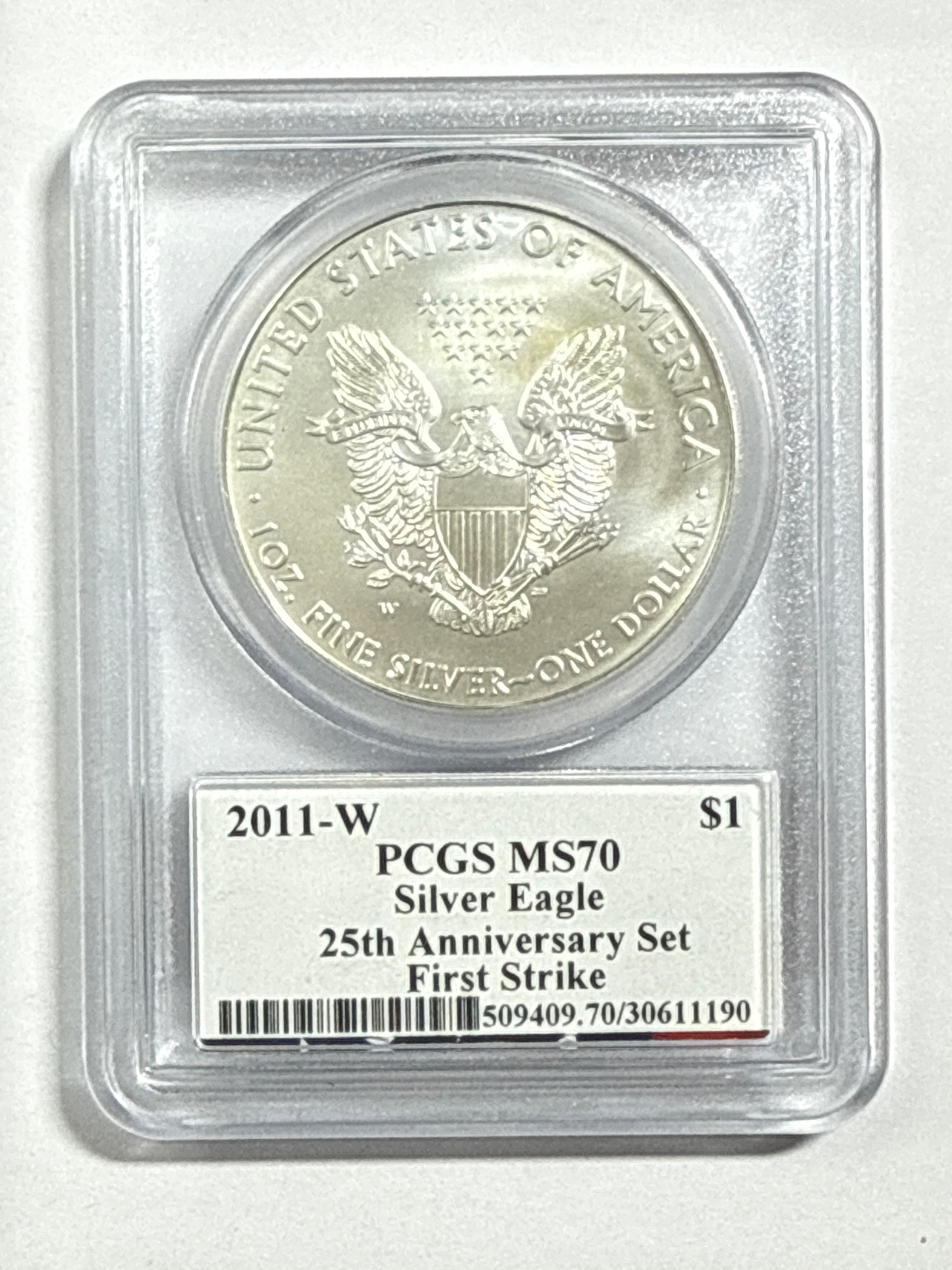 2011-W Burnished American Silver Eagle PCGS MS70 FS 25th Anniv Set