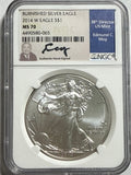2014-W Burnished American Silver Eagle NGC MS70 Edmund C. Moy Hand Signed