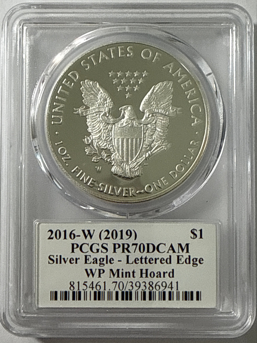 2016-W American Silver Eagle PCGS FS PR70 DCAM  Lettered Edge WP Mint Hoard Jim Peed Signed