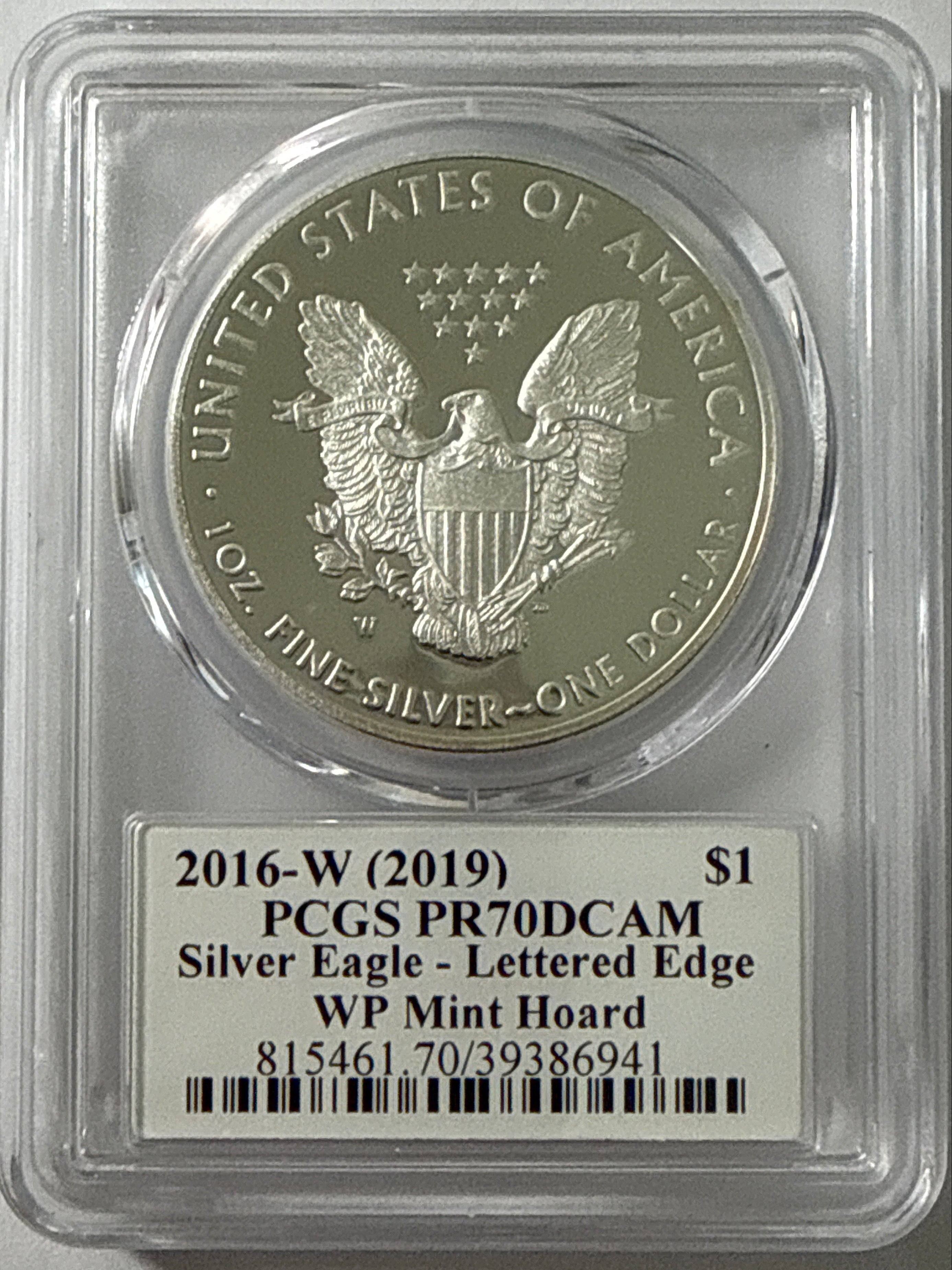 2016-W American Silver Eagle PCGS FS PR70 DCAM  Lettered Edge WP Mint Hoard Jim Peed Signed