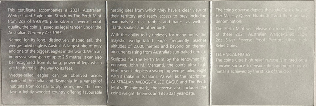 2021P Australia $2 .999 Silver Wedge-Tailed Eagle NGC  Ultra High Relief FDI REV PF70 Mercanti