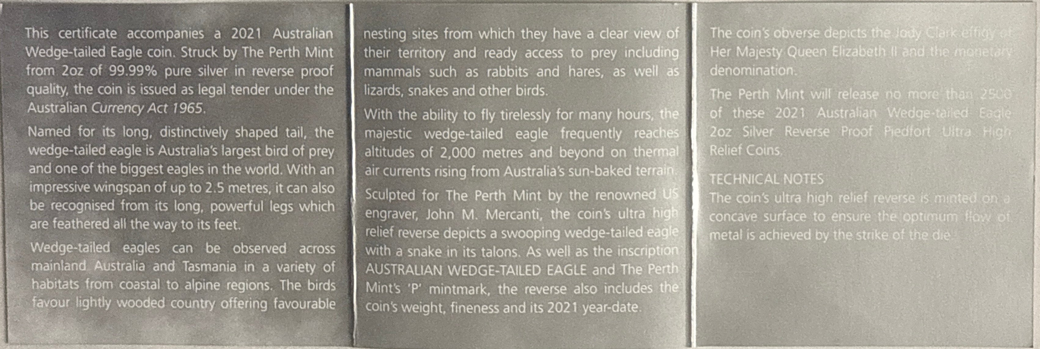 2021P Australia $2 .999 Silver Wedge-Tailed Eagle NGC  Ultra High Relief FDI REV PF70 Mercanti