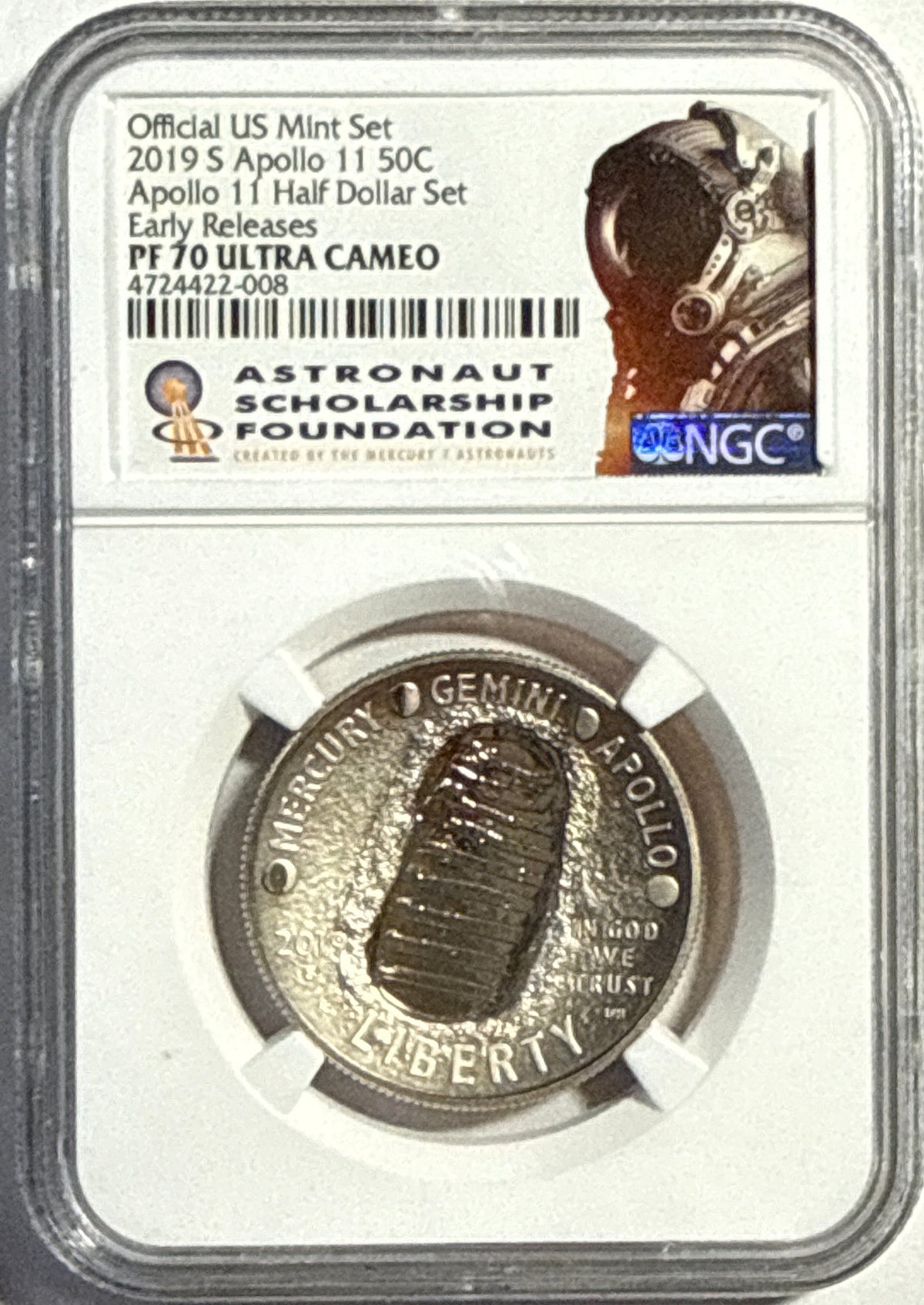 Vintage Vault: 2019-S Appollo 11 50C Half Dollar Set ER PF70 UCAM NGC Kennedy 50C Appollo 11 Half Dollar Set ER PF70 ENCH REV PF NGC 2-Coin Box Set.