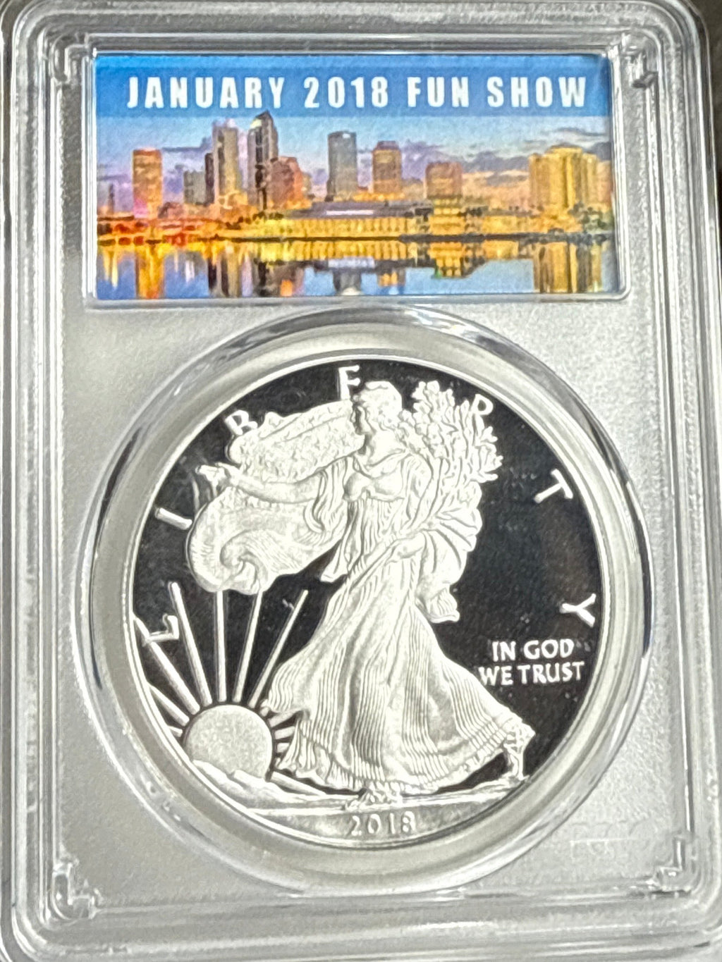 2018-W American Silver Eagle PCGS FS PR70 DCAM  Tampa 2018n January Fun Show