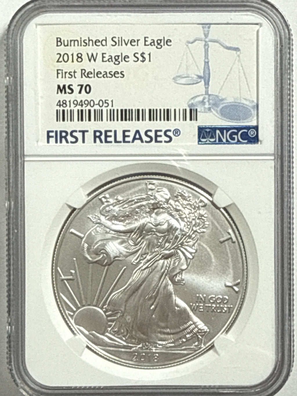 2018-W Burnished American Silver Eagle NGC MS70 First Release