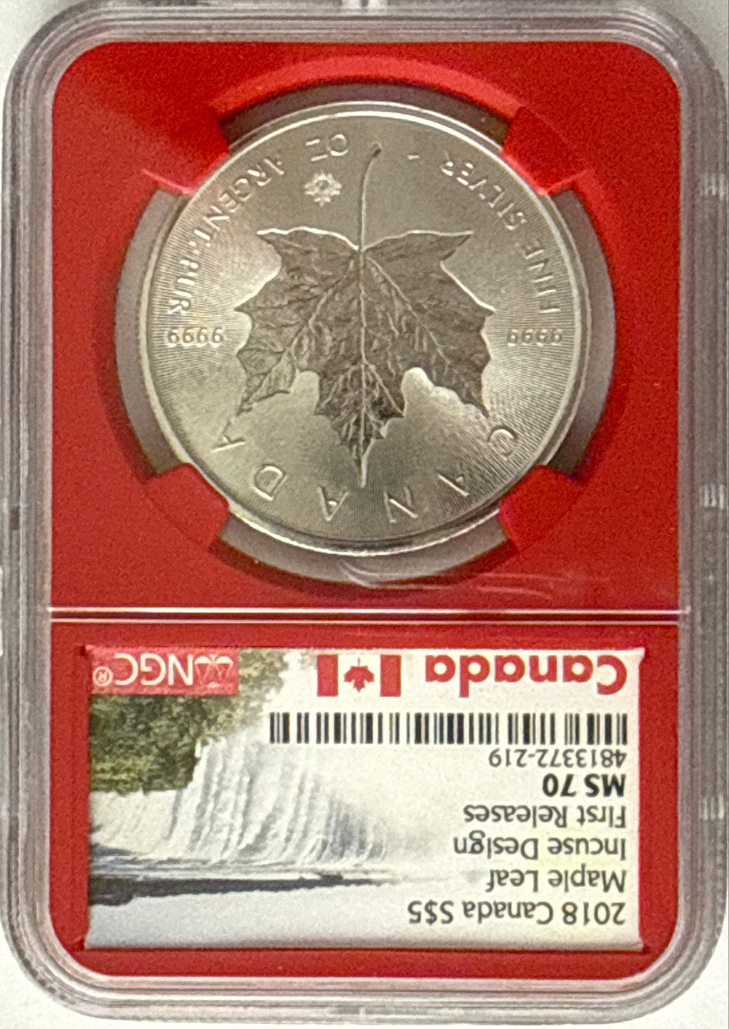 2018 Canada $5 Silver Maple Leaf -Incluse Design NGC ER MS70