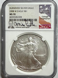 2008-W Burnished American Silver Eagle NGC MS70 Mike Castle Hand Signed