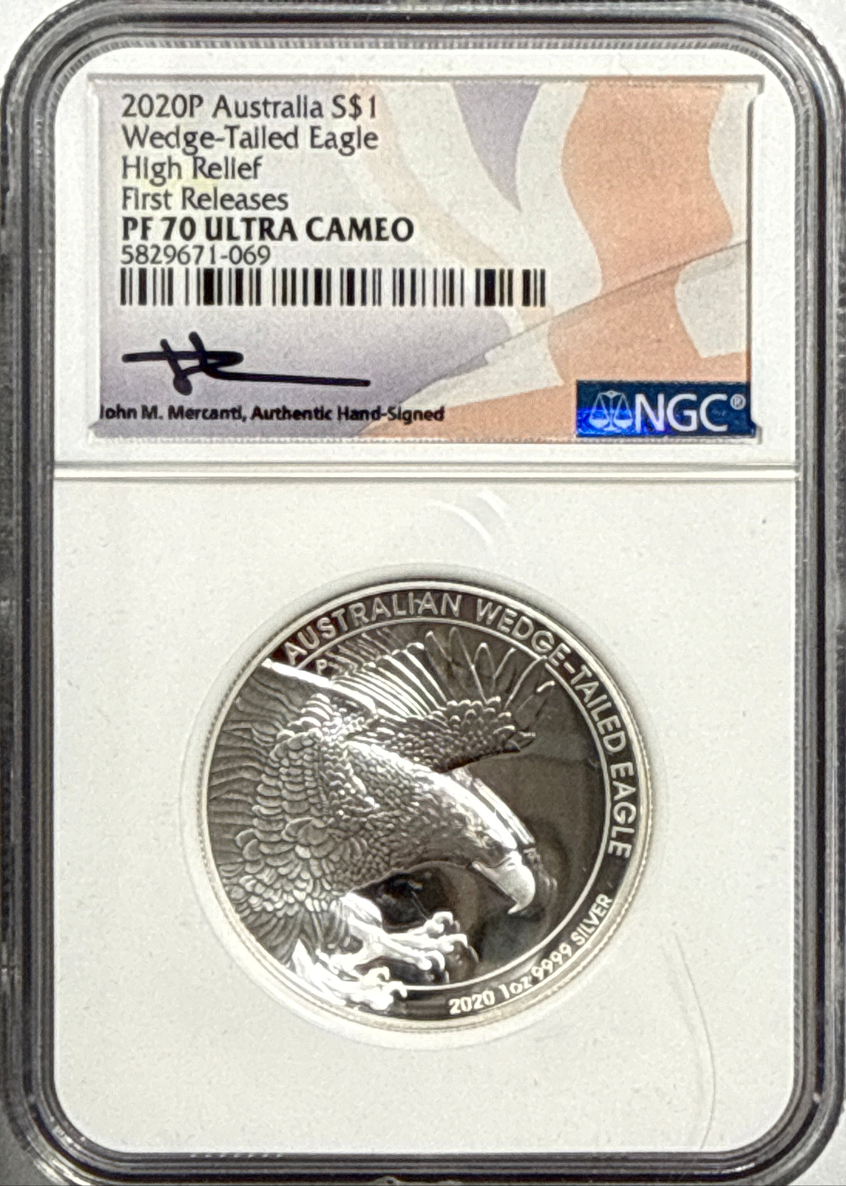 2020P Australia $1 .999 Silver Wedge-Tailed Eagle NGC High Relief FR PF70 UCAM Mercanti