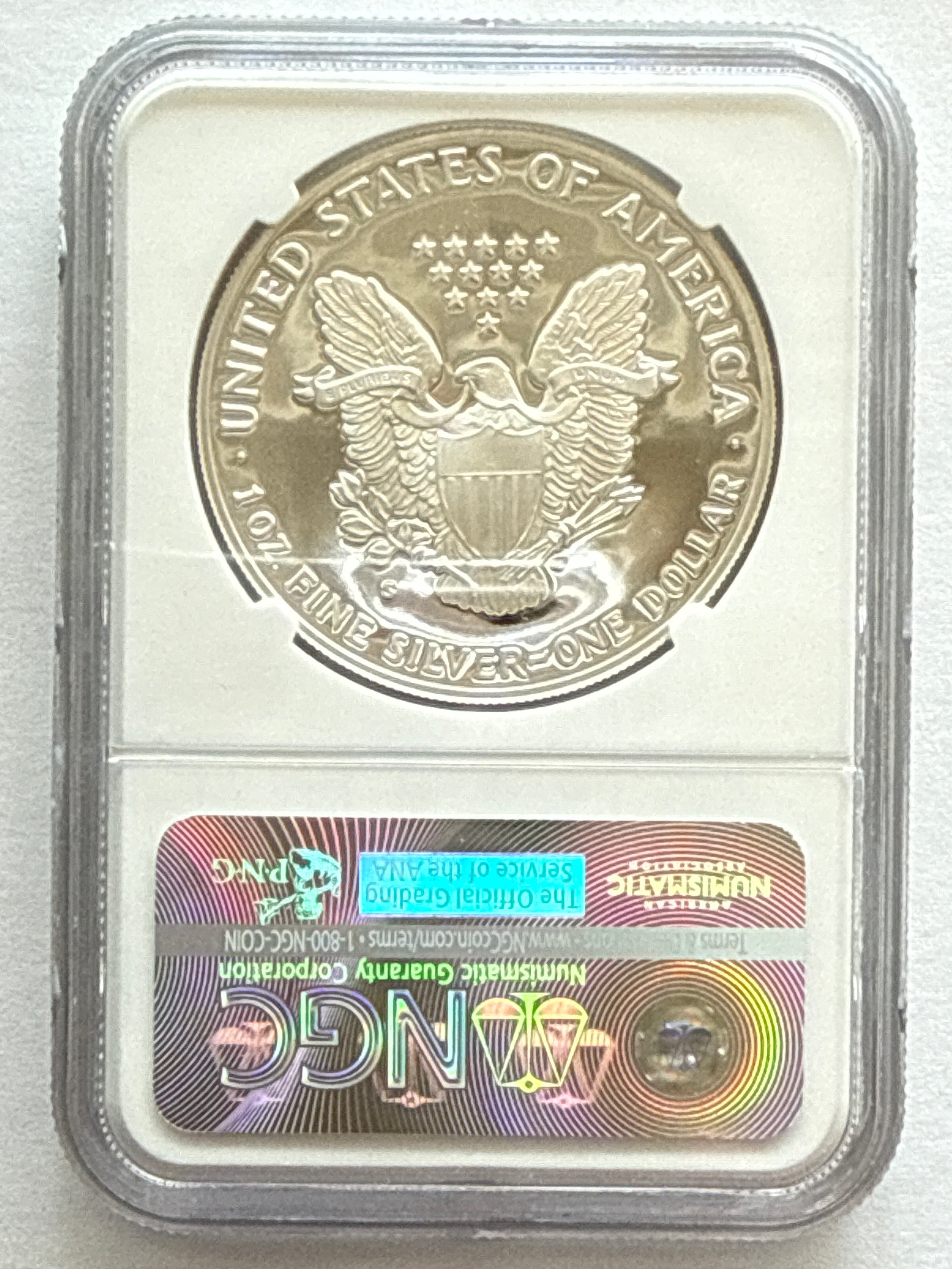 1992-S American Silver Eagle NGC 1 oz PF70 UCAM  J. M. Mercanti hand signed pop #22 Art Label