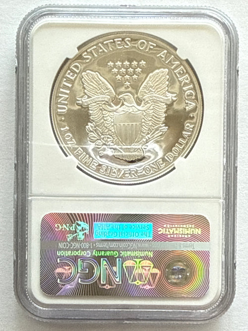 1992-S American Silver Eagle NGC 1 oz PF70 UCAM  J. M. Mercanti hand signed pop #22 Art Label