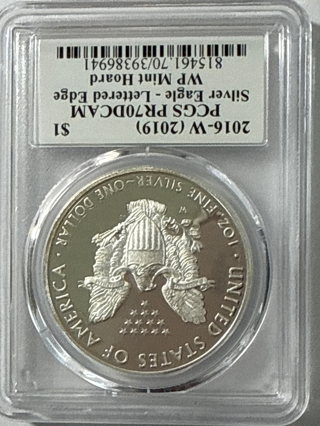 2016-W American Silver Eagle PCGS FS PR70 DCAM  Lettered Edge WP Mint Hoard Jim Peed Signed