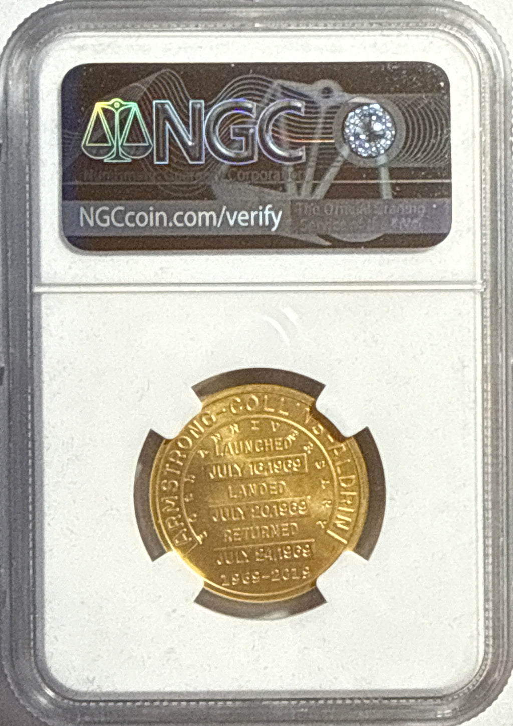 Vintage Vault: 2019 Apollo 11  50th Anniversary Robbins Metal Restrike - 1/2 oz Gold NGC FDI PF70 Matte 1-Coin Box COA